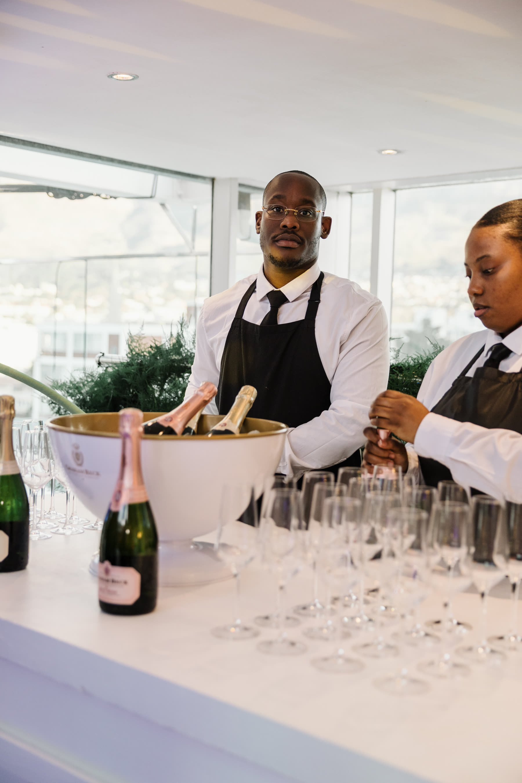 Silver Service bar team at a Cape Town rooftop bubbly bar