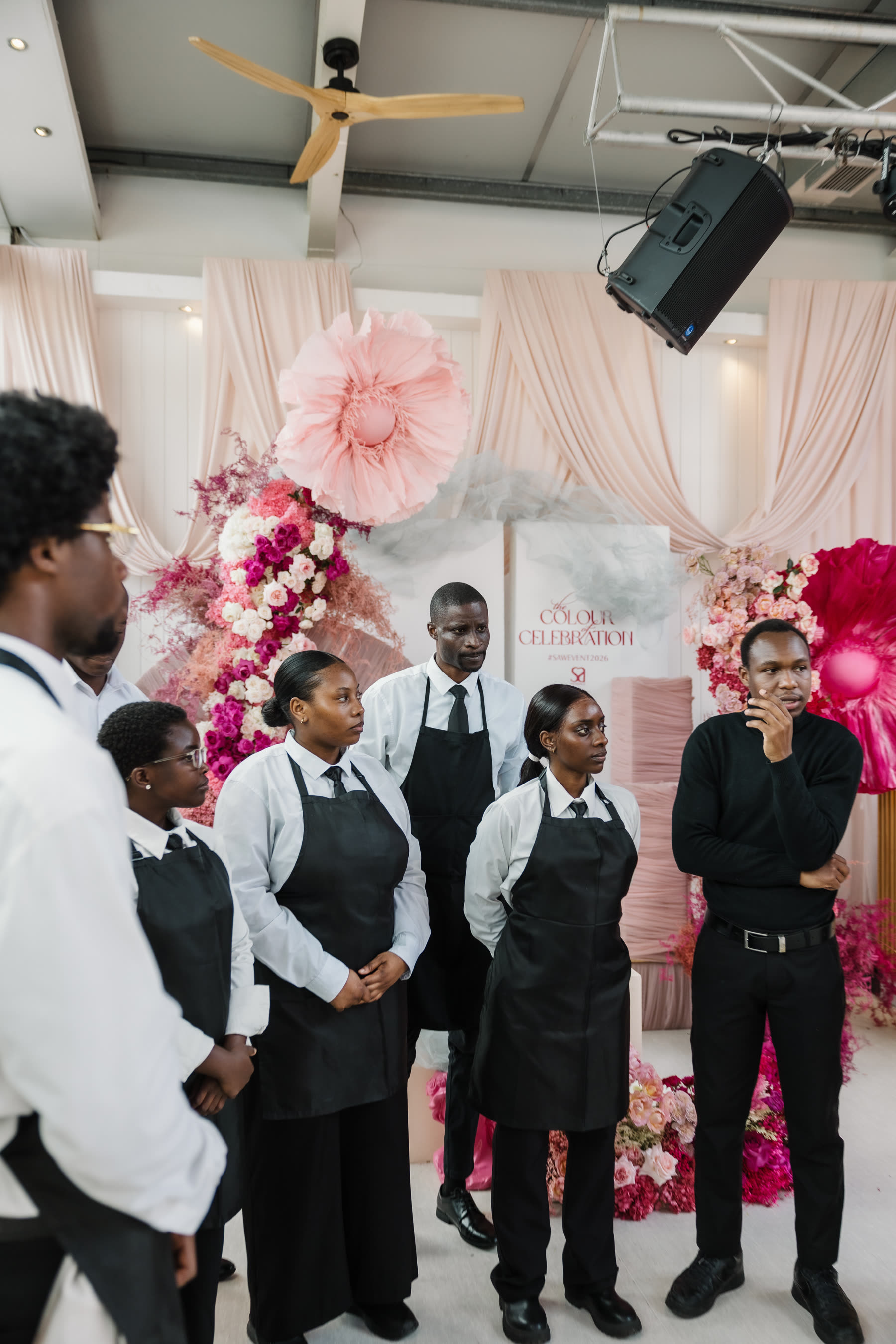 Silver Service team briefing before service at SA Weddings Colour of Celebration